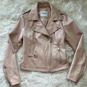 Guess Faux Leather Moto Jacket- Blush size M